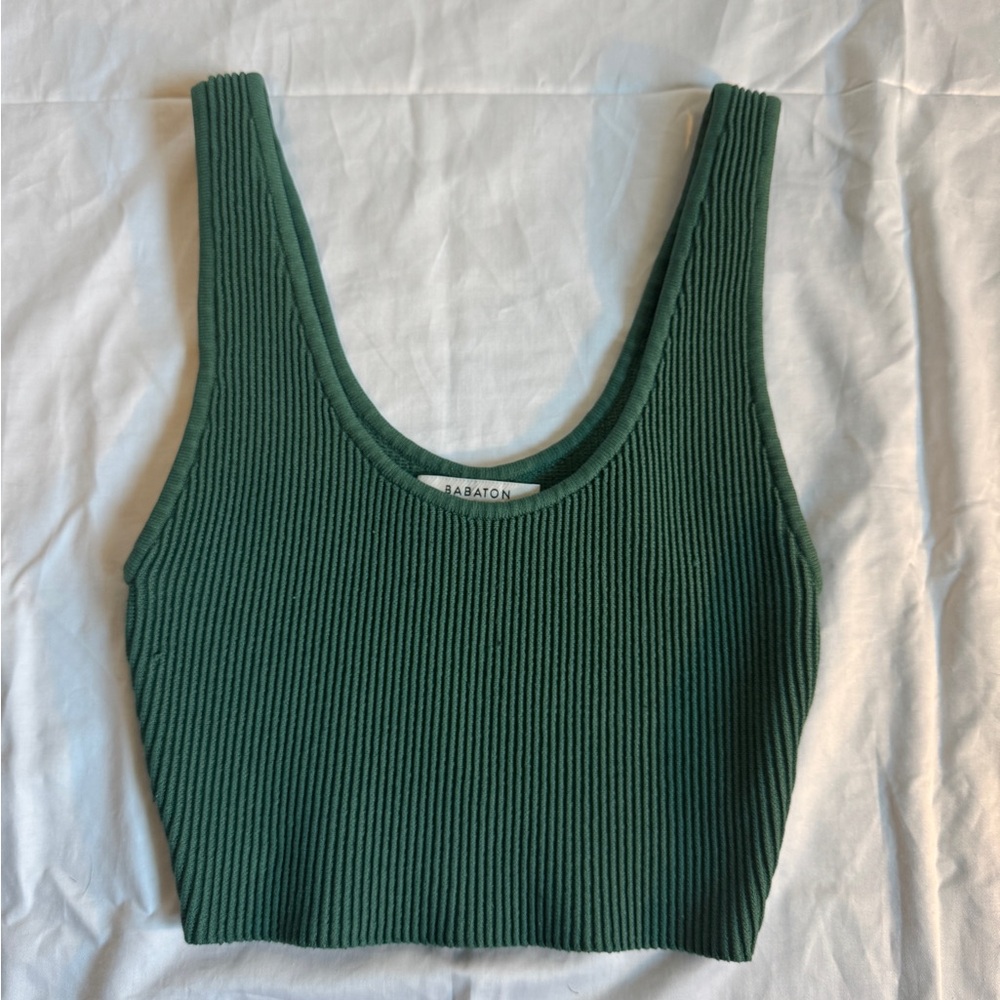Babaton Green Ribbed Cropped Tank